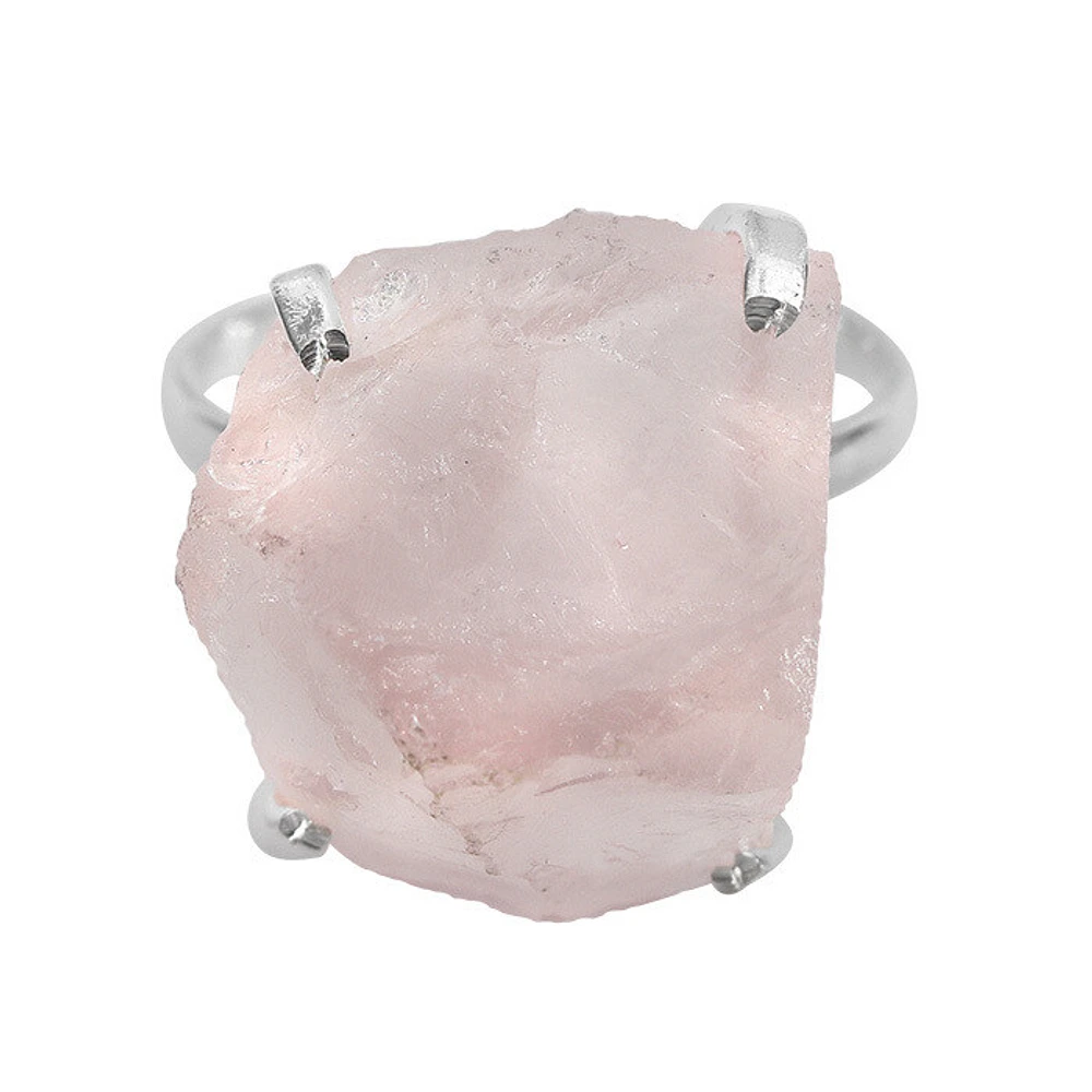 Sterling Silver, 10X12mm Rough Rose Quartz Ring, 2mm Band