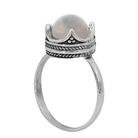 Sterling Silver, Crown Ring With 8mm Crystal Ball, Band