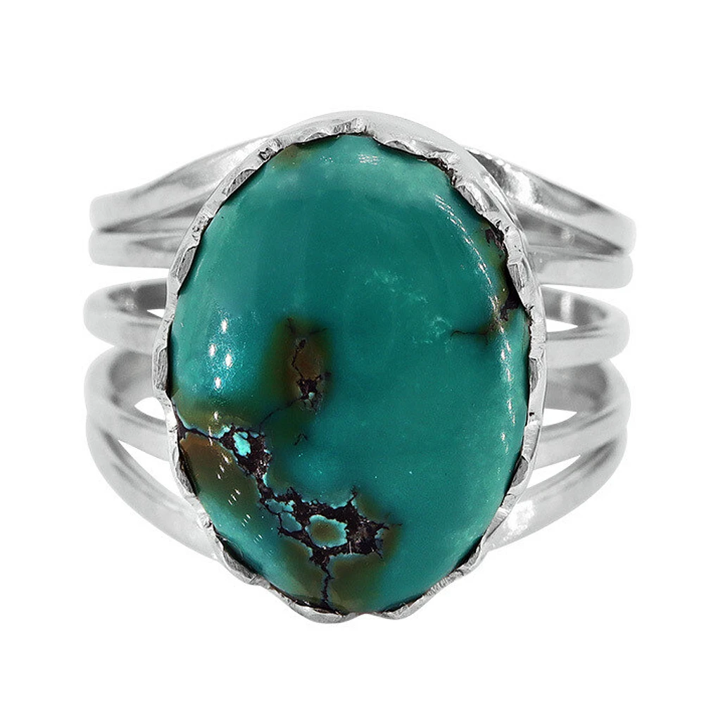 Sterling Silver With Rhodium, 13X17mm Turquoise Ring