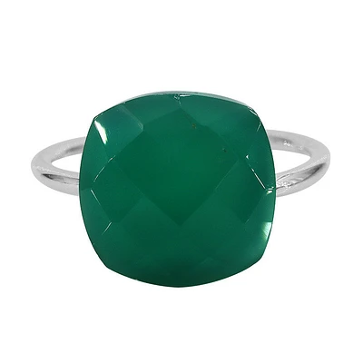 Sterling Silver, 12X12mm Green Onyx Ring, 1.5mm Round Band