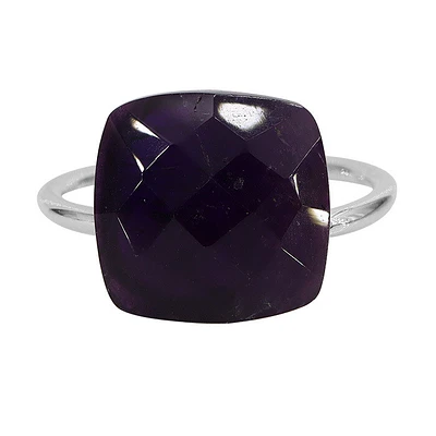 Sterling Silver, 12X12mm Amethyst Ring, 1.5mm Round Band