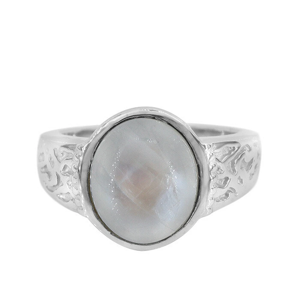 Sterling Silver With Rhodium, 10X13mm Moonstone Ring