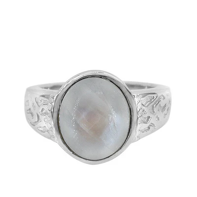 Sterling Silver With Rhodium, 10X13mm Moonstone Ring
