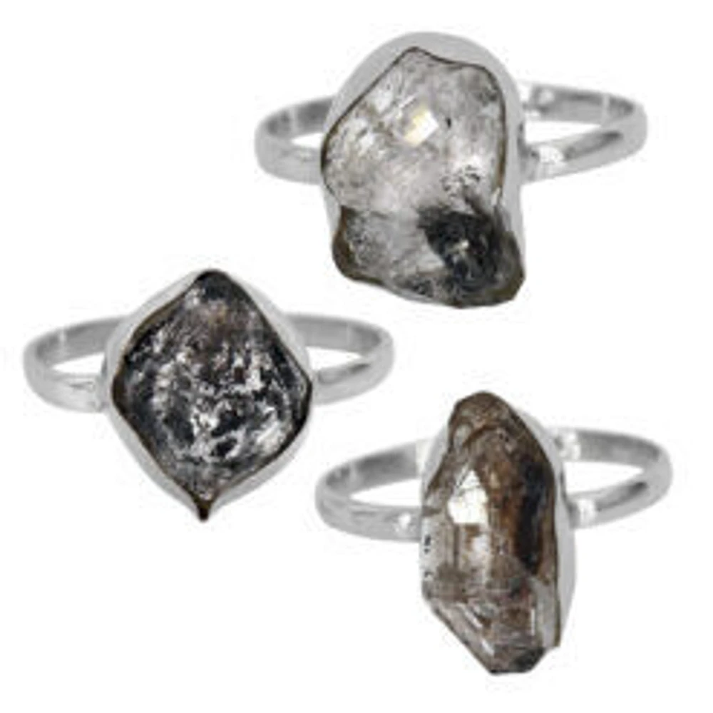 Sterling Silver With Rhodium, 9X12mm Black Rutilated Quartz Ring, 2mm Band