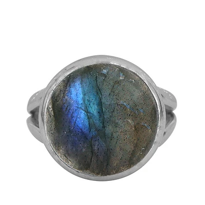 Sterling Silver With Rhodium, 14mm Labradorite Ring