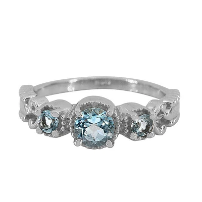 Sterling Silver With Rhodium, 5mm And 4mm Blue Topaz Ring, 6.5mm Band