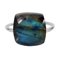 Sterling Silver, 12X12mm Labradorite Ring, 1.5mm Round Band