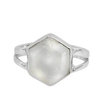 Sterling Silver With Rhodium, 10X13mm Moonstone Ring, 3.5mm Band