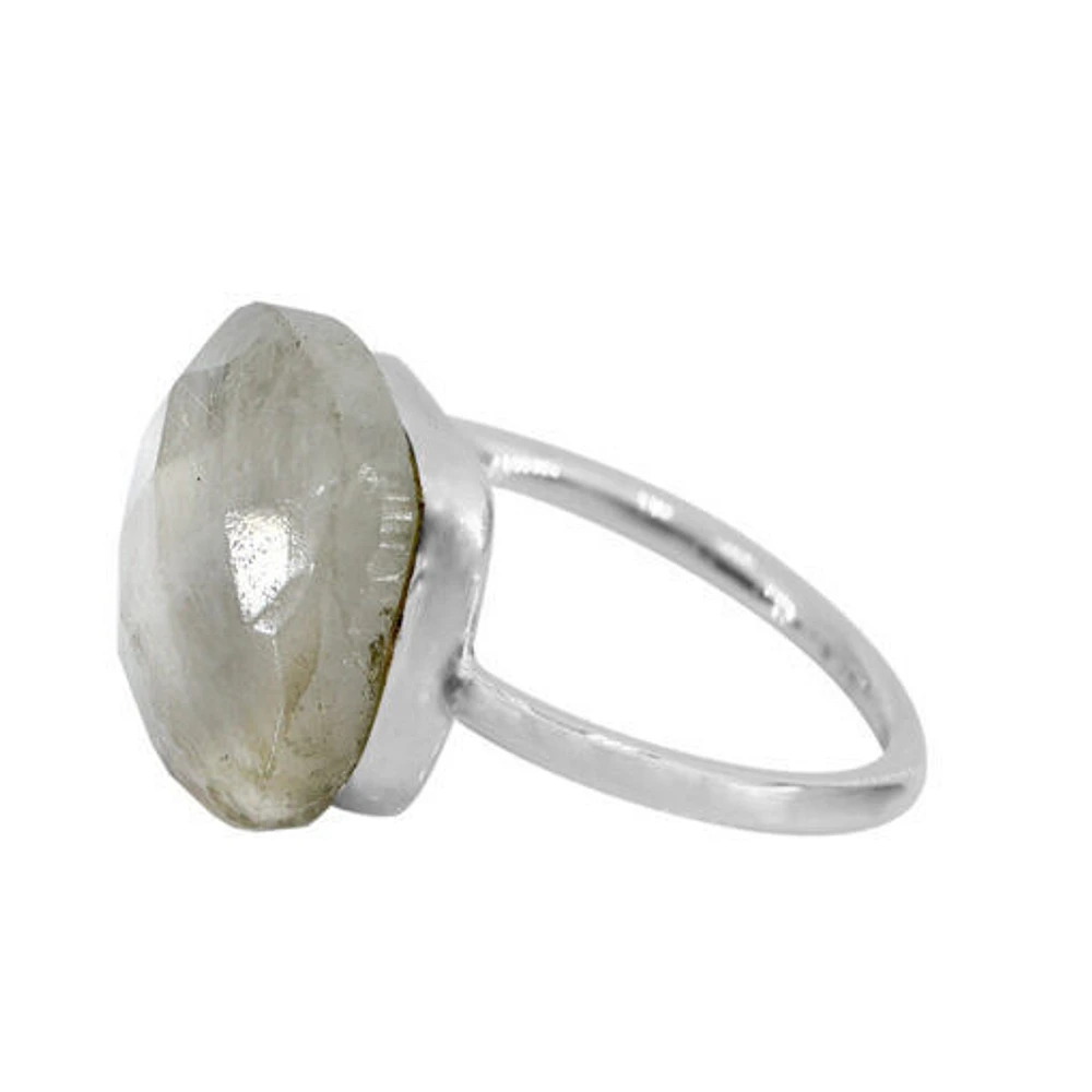 Sterling Silver, 12X12mm Moonstone Ring, 1.5mm Round Band