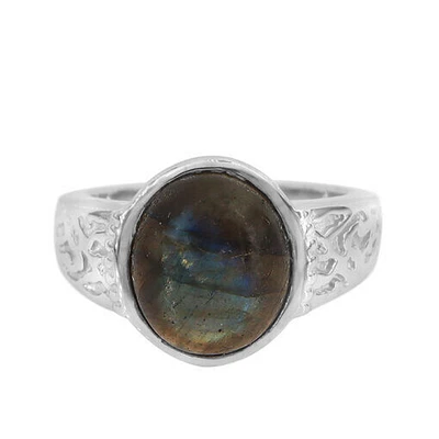 Sterling Silver With Rhodium, 10X13mm Labradorite Ring