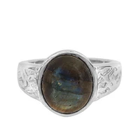 Sterling Silver With Rhodium, 10X13mm Labradorite Ring