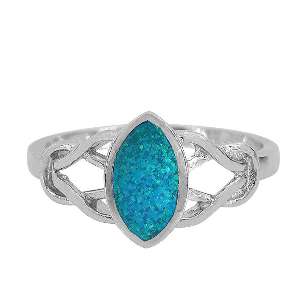 Sterling Silver With Rhodium, 5X10mm Emulated Opal Celtic Ring, 2mm Band