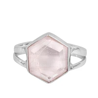 Sterling Silver With Rhodium, 10X13mm Rose Quartz Ring, 3.5mm Band