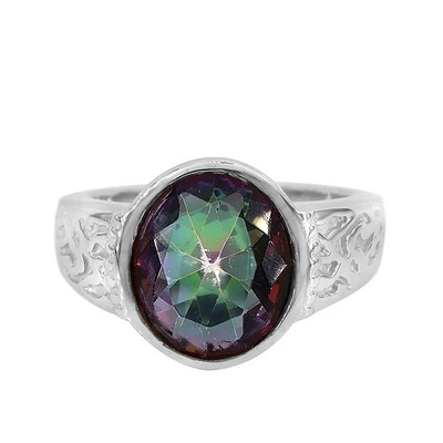Sterling Silver With Rhodium, 10X13mm Mystic Quartz Ring