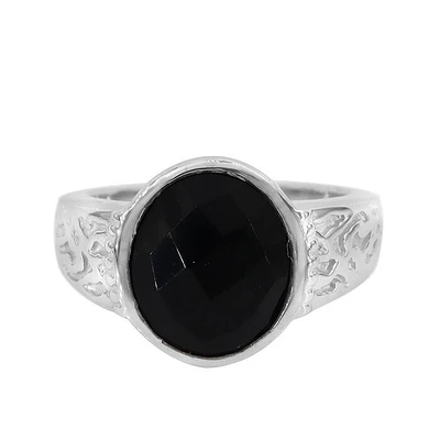 Sterling Silver With Rhodium, 10X13mm Onyx Ring