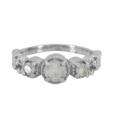 Sterling Silver With Rhodium, 5mm And 4mm Moonstone Ring, 6.5mm Band