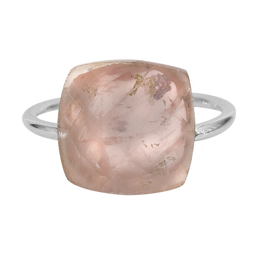 Sterling Silver, 12X12mm Rose Quartz Ring, 1.5mm Round Band