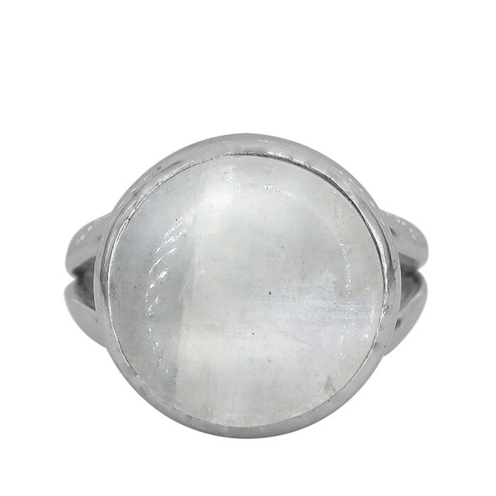 Sterling Silver With Rhodium, 14mm Moonstone Ring
