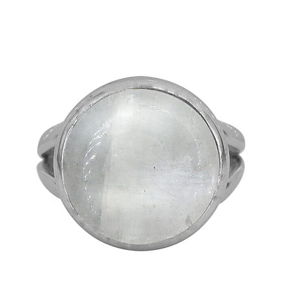 Sterling Silver With Rhodium, 14mm Moonstone Ring