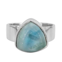 Sterling Silver With Rhodium, 11X12mm Larimar Ring