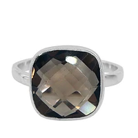 Sterling Silver With Rhodium, 13X13mm Smoky Quartz, 2mm Band