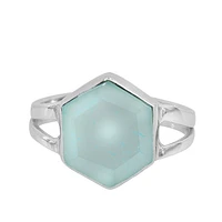 Sterling Silver With Rhodium, 10X13mm Chalcedony Ring, 3.5mm Band