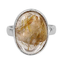 Sterling Silver With Rhodium, 12X16mm Golden Rutilated Quartz Ring, 3.5mm Band