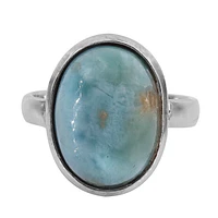 Sterling Silver With Rhodium, 11X17mm Larimar Ring, 3.5mm Band