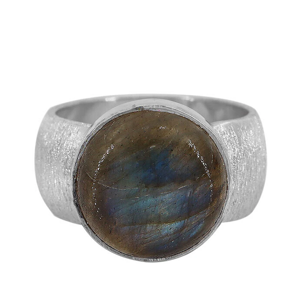 Sterling Silver With Rhodium, 13mm Labradorite Ring, 10mm Matte Band