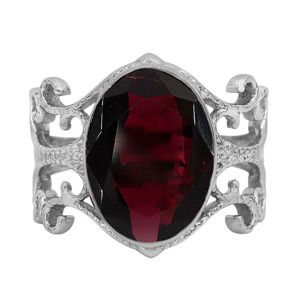 Sterling Silver With Rhodium, 10X15mm Garnet Ring