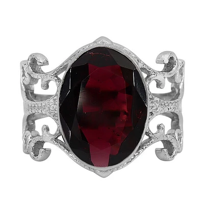 Sterling Silver With Rhodium, 10X15mm Garnet Ring