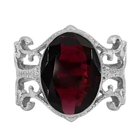Sterling Silver With Rhodium, 10X15mm Garnet Ring