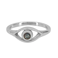 Sterling Silver With Rhodium, 7X13mm Evil Eye Ring 3mm Labradorite, 2mm Band