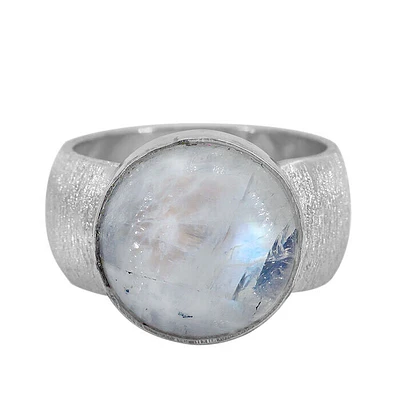 Sterling Silver With Rhodium, 13mm Moonstone Ring, 10mm Matte Band