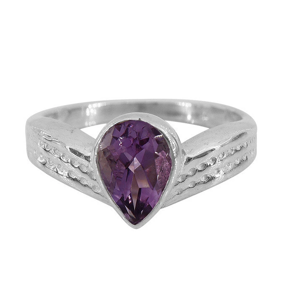 Sterling Silver, 5X9mm Amethyst Ring