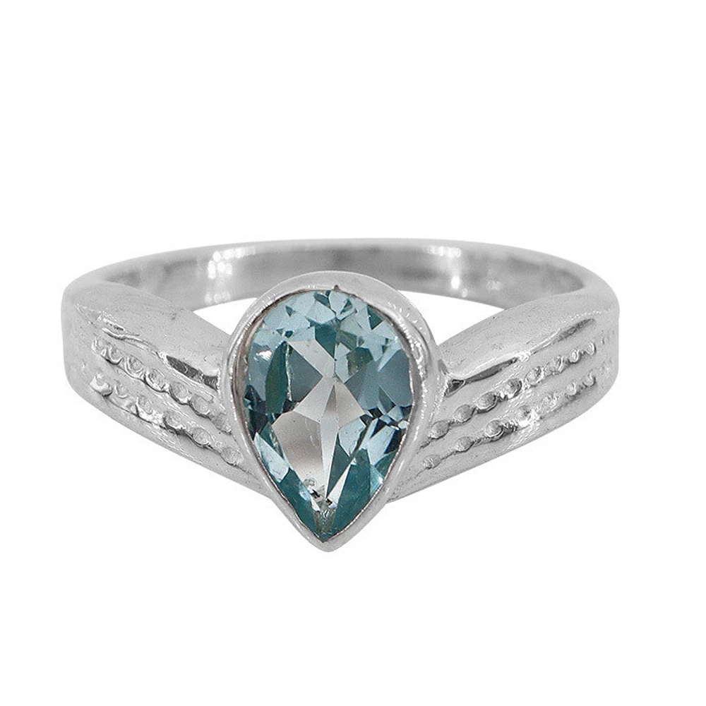 Sterling Silver, 5X9mm Blue Topaz Ring