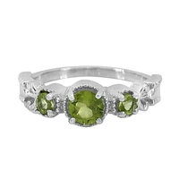 Sterling Silver With Rhodium, 5mm And 4mm Peridot Ring, 6.5mm Band