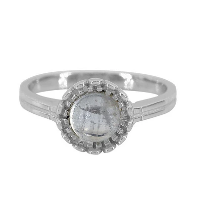 Sterling Silver With Rhodium, 9Mm Flower Ring 6Mm Moonstone, 2Mm Band