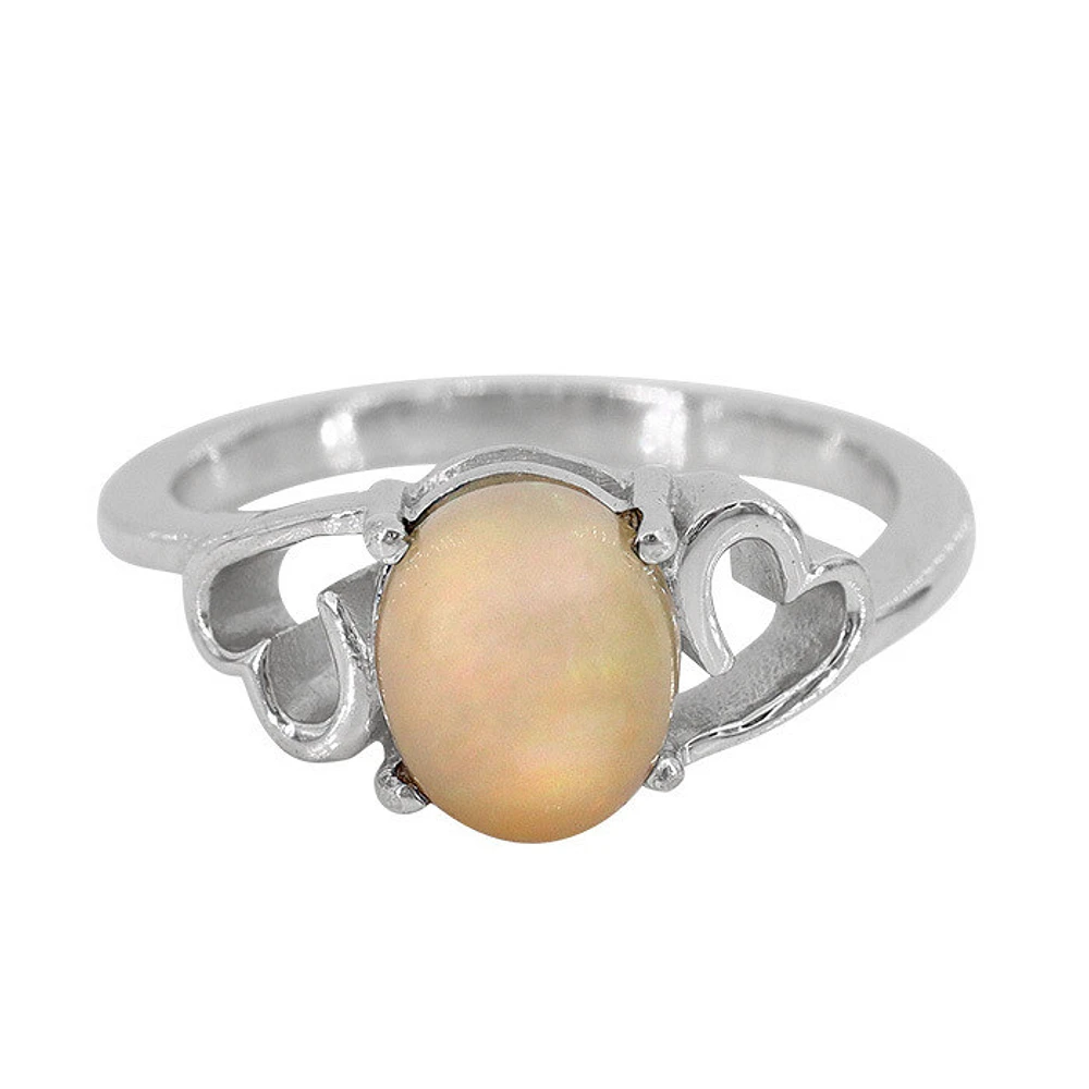 Sterling Silver With Rhodium, 6X8mm Emulated Opal Ring, 2mm Band