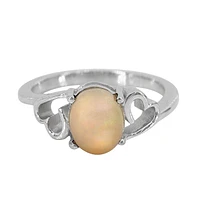 Sterling Silver With Rhodium, 6X8mm Emulated Opal Ring, 2mm Band