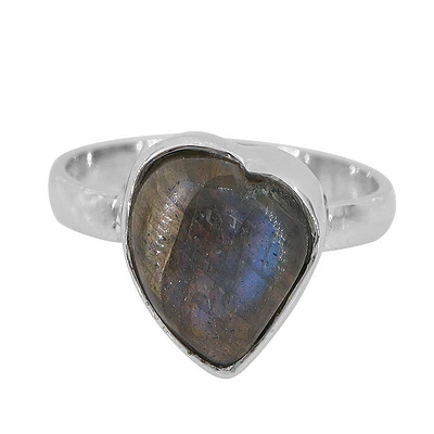 Sterling Silver With Rhodium, 10X12mm Labradorite Ring With 3mm Band