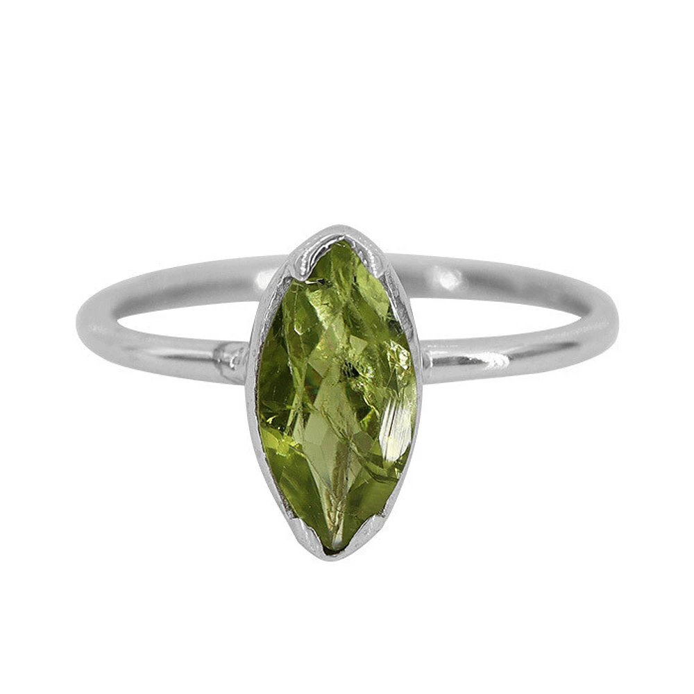 Sterling Silver With Rhodium, 5X10mm Peridot Ring With 1.5mm Band