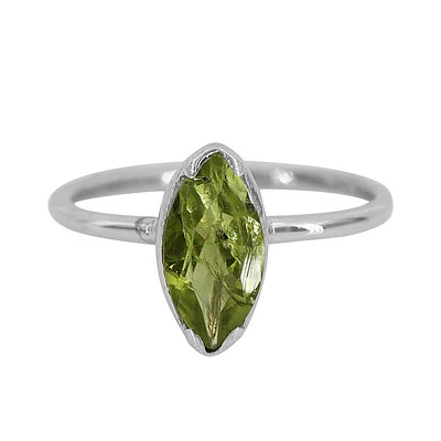 Sterling Silver With Rhodium, 5X10mm Peridot Ring With 1.5mm Band