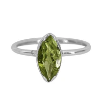 Sterling Silver With Rhodium, 5X10mm Peridot Ring With 1.5mm Band