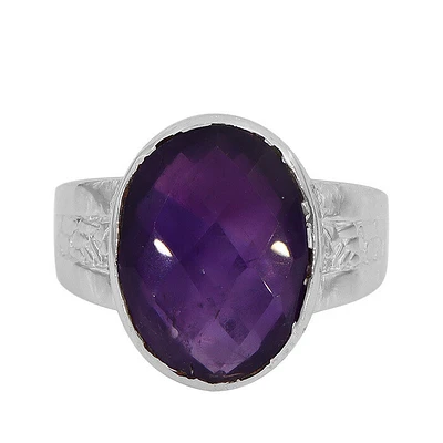 Sterling Silver With Rhodium, 11X16mm Amethyst Ring
