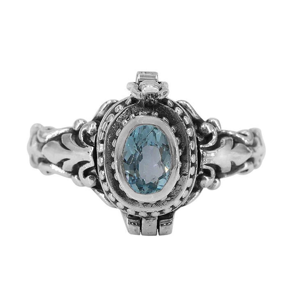 Sterling Silver, 3X6mm Blue Topaz Poison Ring, 22mm Width