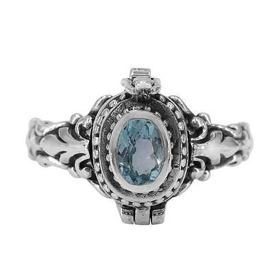 Sterling Silver, 3X6mm Blue Topaz Poison Ring, 22mm Width