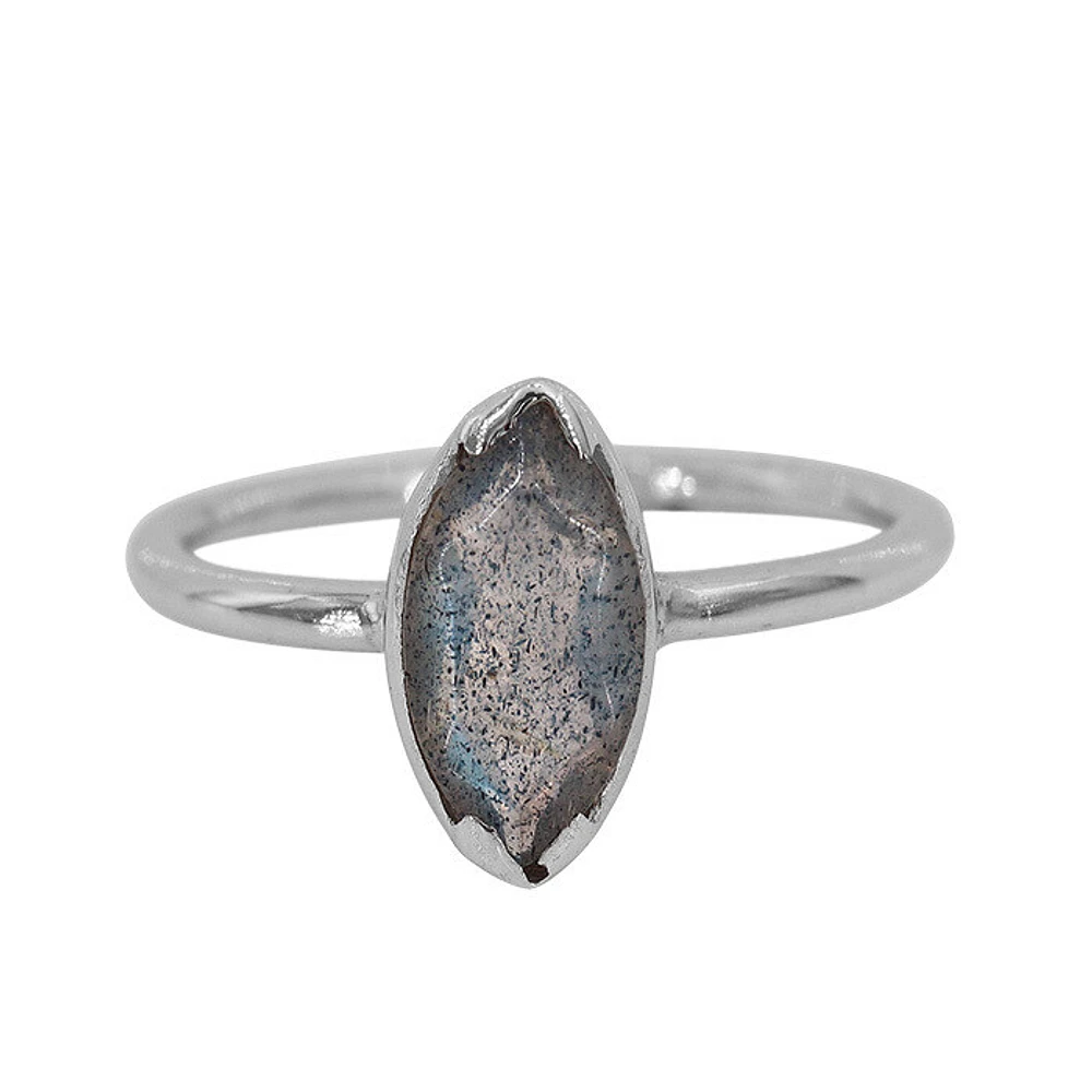 Sterling Silver With Rhodium, 5X10mm Labradorite Ring With 1.5mm Band
