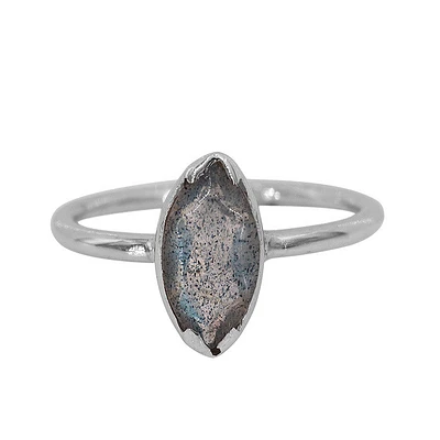 Sterling Silver With Rhodium, 5X10mm Labradorite Ring With 1.5mm Band