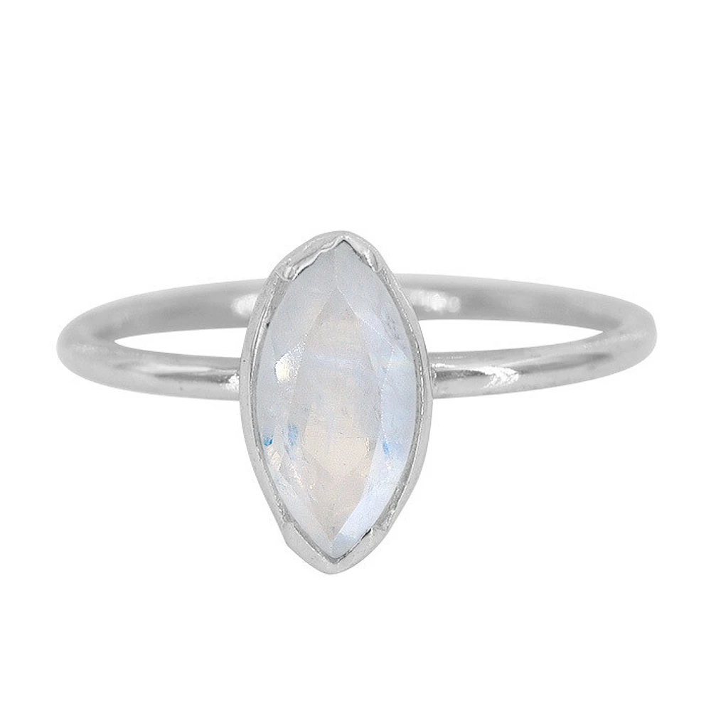 Sterling Silver With Rhodium, 5X10mm Moonstone Ring With 1.5mm Band